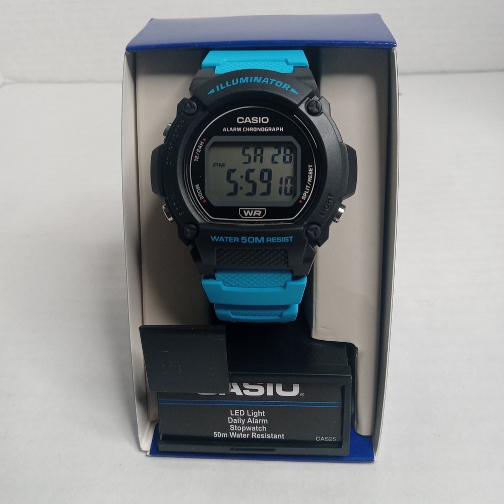 Casio Men's Watch W219H Illuminator Quartz Digital 42mm‎ Black Blue Resin 3224